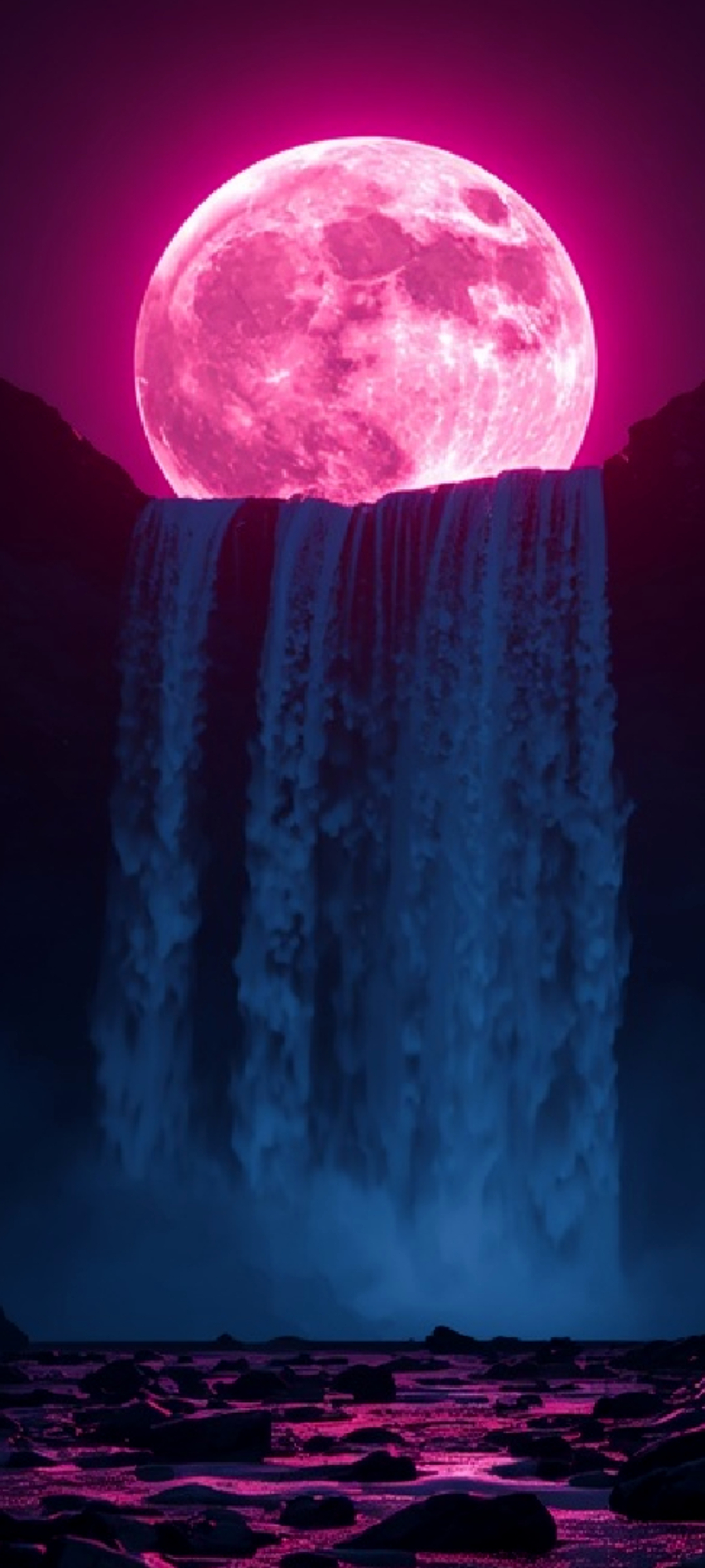  Pink glowing moon with waterfall mobile